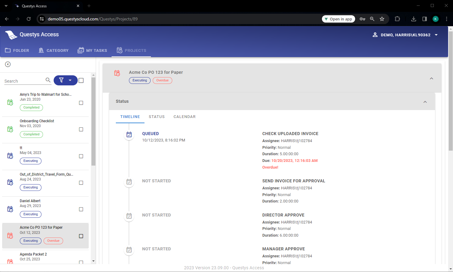 Access Workflow Timeline View